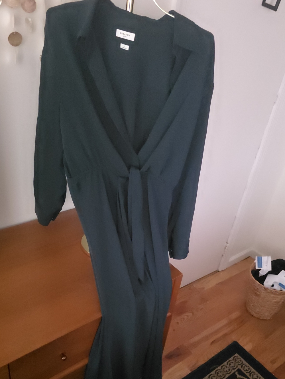 Aritzia Deep Emerald Green Tie-Front Maxi Dress
